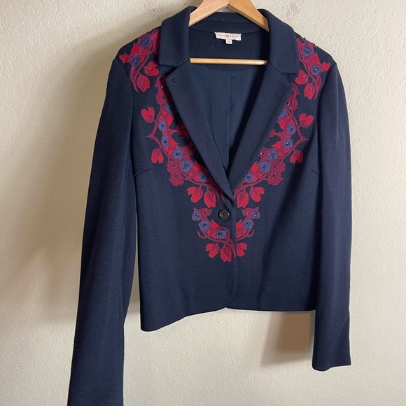 Tory Burch Lisanne Wool Floral Print Blazer Jacket Size XL - Picture 2 of 6